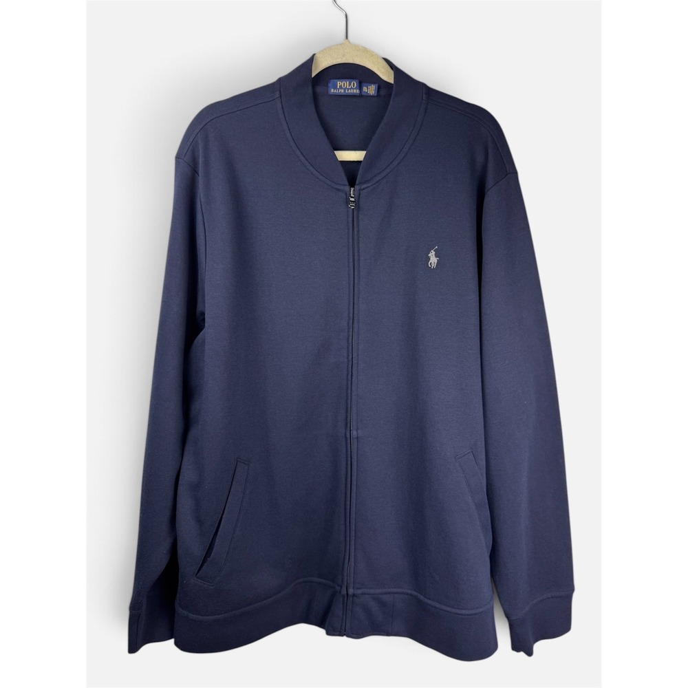 Polo Ralph Lauren Men XXL Navy Full Zip Bomber Sweatshirt Pony Logo Double Knit